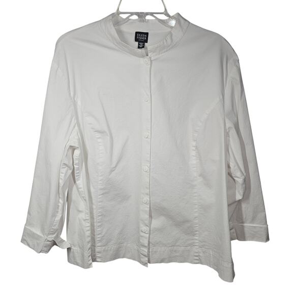 Eileen Fisher white button down blouse Mandarin collar size 2X - Picture 1 of 8